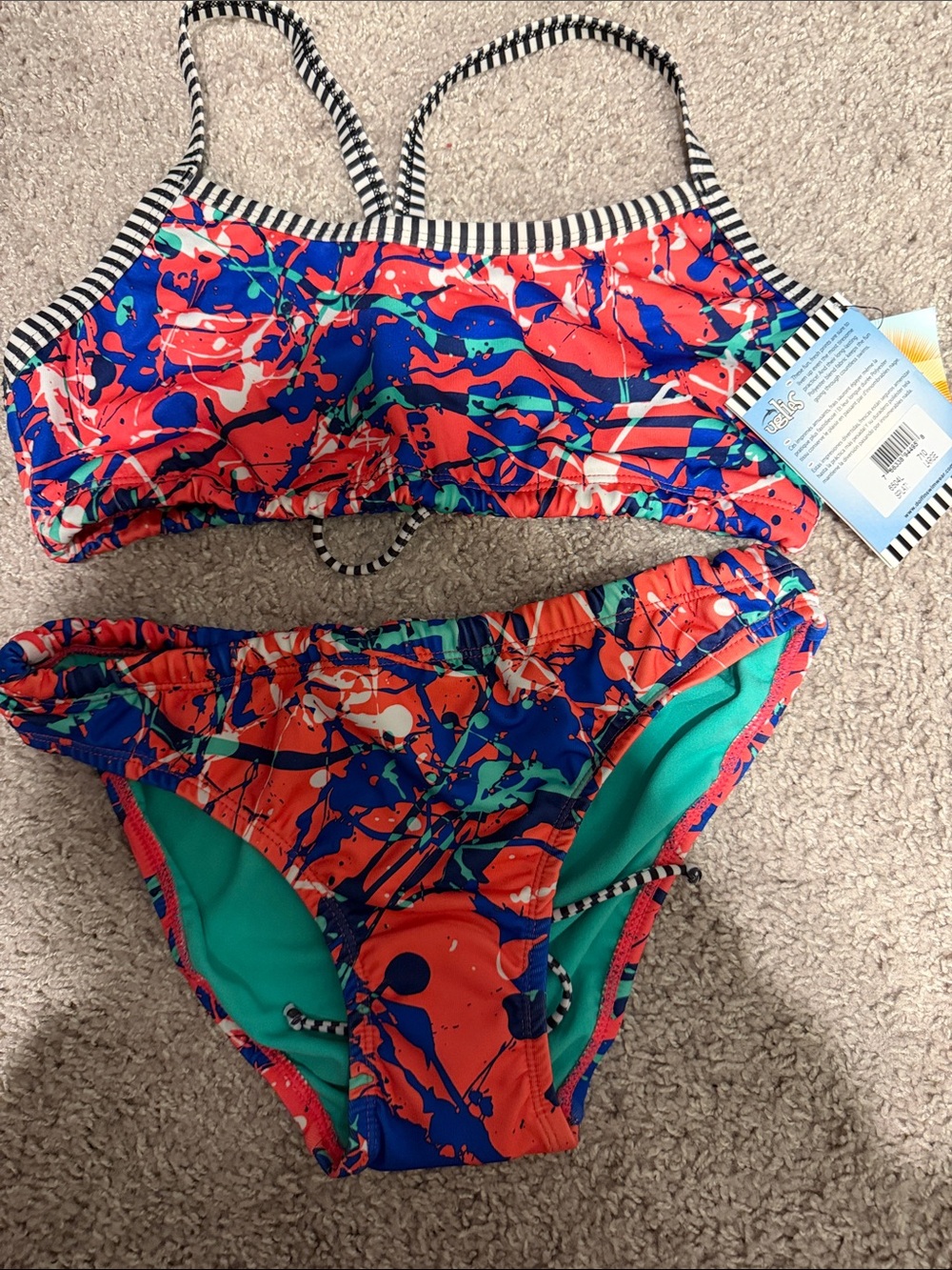 Dolfin Bright Splatter Swim Bottoms with Teal Lining
